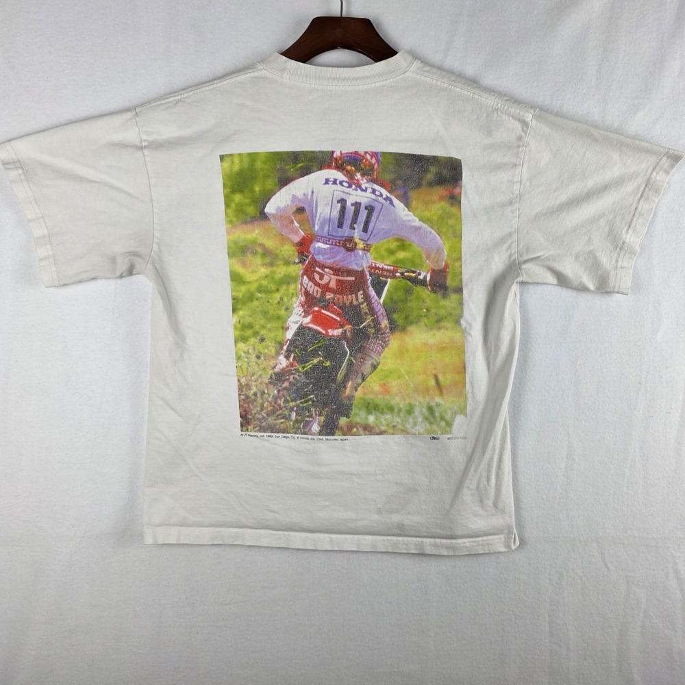 JT Racing Men's Honda Motocross Dirt Bike Graphic T-Shirt Crew Neck White Size S